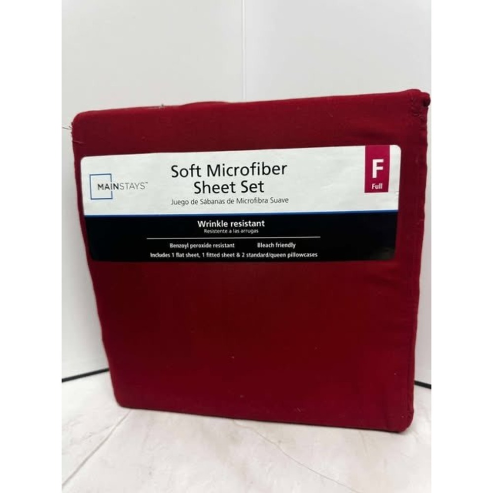 Mainstays Full Sheet Set Deep Red Soft‎ Microfiber Wrinkle Resistant